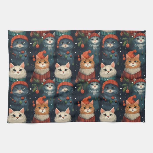 Feestelijke Kattenvakantie Theedoek (Horizontaal)