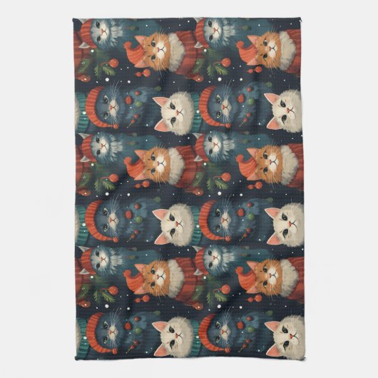 Feestelijke Kattenvakantie Theedoek (Verticaal)