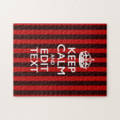 Feestelijke Keep Calm Uw tekst op rode strepen Legpuzzel (Horizontaal)