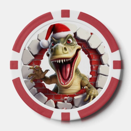Feestelijke Kerst 3dee dinosaurus tekst toevoegen Poker Chips (Voorkant)