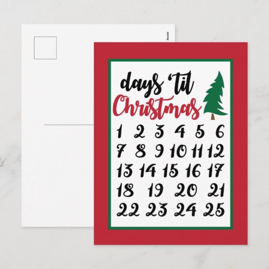 Feestelijke kerst advent geteld feestdagenkaart (Voorkant / Achterkant)