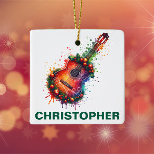 Feestelijke Kerst Akoestische Gitaar Keramisch Ornament