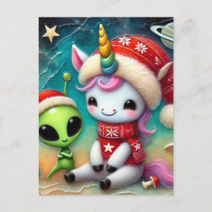 Feestelijke kerst Alien en Unicorn Briefkaart