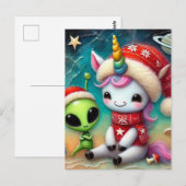 Feestelijke kerst Alien en Unicorn Briefkaart (Voorkant / Achterkant)