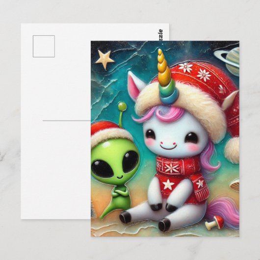 Feestelijke kerst Alien en Unicorn Briefkaart (Voorkant / Achterkant)