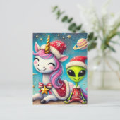 Feestelijke kerst Alien en Unicorn Briefkaart (Staand voorkant)