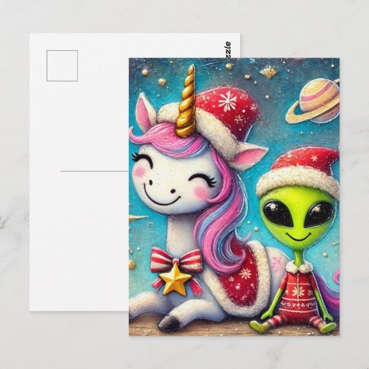 Feestelijke kerst Alien en Unicorn Briefkaart (Voorkant / Achterkant)