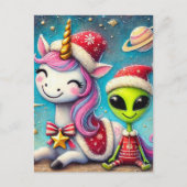 Feestelijke kerst Alien en Unicorn Briefkaart (Voorkant)