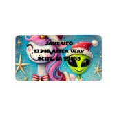 Feestelijke kerst Alien en Unicorn Etiket (Voorkant)