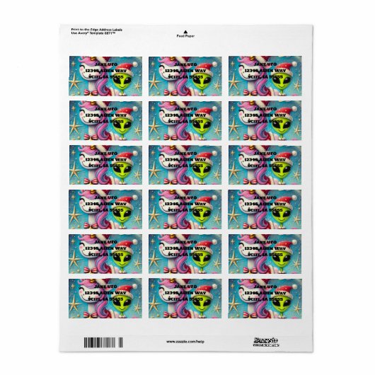 Feestelijke kerst Alien en Unicorn Etiket (Full Sheet)