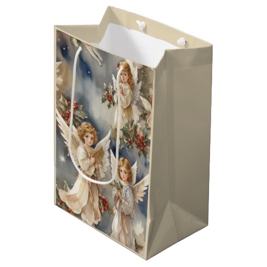 Feestelijke Kerst Angels Vakantie waterverf Medium Cadeauzakje (Voorkant Gekanteld)