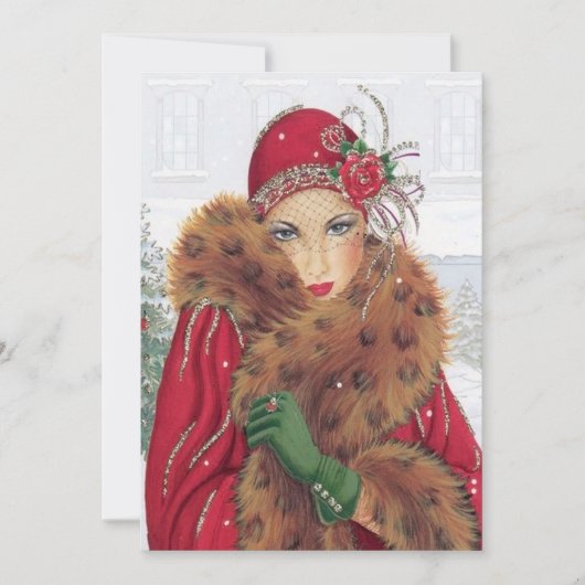 Feestelijke kerst art deco dame kaart (Voorkant)