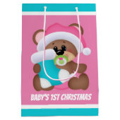 Feestelijke kerst baby meisje beer eerste feest medium cadeauzakje (Achterkant)