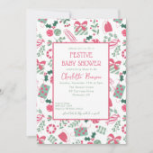 Feestelijke Kerst Baby Shower Kaart (Voorkant)