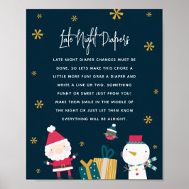 Feestelijke Kerst Baby Shower 'Late Nacht Luier' Poster