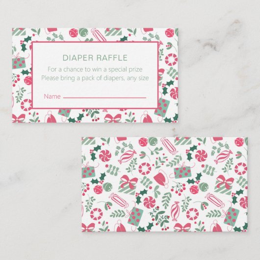 Feestelijke Kerst Baby shower Luier Raffle Informatiekaartje (Voorkant / Achterkant)