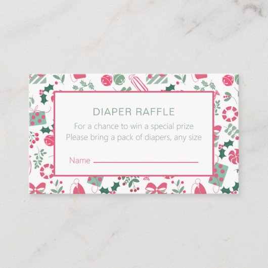 Feestelijke Kerst Baby shower Luier Raffle Informatiekaartje (Voorkant)