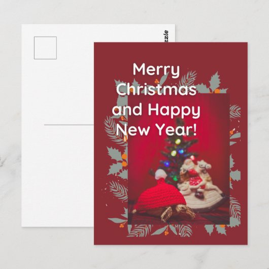 Feestelijke kerst Baby Sulcata schildpad in rood p Briefkaart (Voorkant / Achterkant)