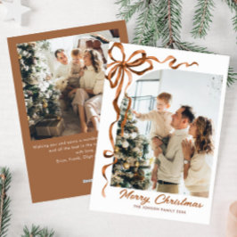 Feestelijke Kerst Beige Boho Boog Lint 2 Foto Feestdagenkaart