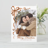 Feestelijke Kerst Beige Boho Bow Ribbon 5 Foto Feestdagenkaart (Staand voorkant)