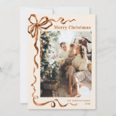 Feestelijke Kerst Beige Boho Bow Ribbon 5 Foto Feestdagenkaart (Voorkant)