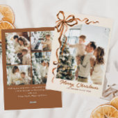 Feestelijke Kerst Beige Boho Bow Ribbon 5 Foto Feestdagenkaart