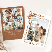 Feestelijke Kerst Beige Boho Bow Ribbon 5 Foto Feestdagenkaart