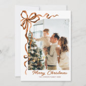 Feestelijke Kerst Beige Boho Bow Ribbon 5 Foto Feestdagenkaart (Voorkant)