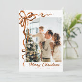 Feestelijke Kerst Beige Boho Bow Ribbon 5 Foto Feestdagenkaart (Staand voorkant)