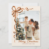 Feestelijke Kerst Beige Boho Bow Ribbon 5 Foto Feestdagenkaart (Voorkant)