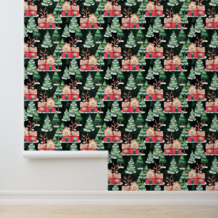 Feestelijke kerst betegeld huis patroon behang