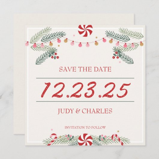 Feestelijke Kerst Bewaar de datumkaarten Save The Date (Voorkant / Achterkant)