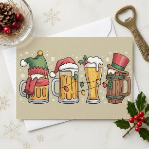 Feestelijke Kerst Bierpullen Vakantie Illustratie Feestdagenkaart