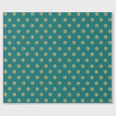 Feestelijke Kerst Blauwgroen & Gouden Daisy Cadeaupapier (Vlak)