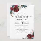 Feestelijke Kerst Bloemen Rood Zilver Party Kaart (Voorkant)