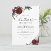 Feestelijke Kerst Bloemen Rood Zilver Party Kaart (Staand voorkant)