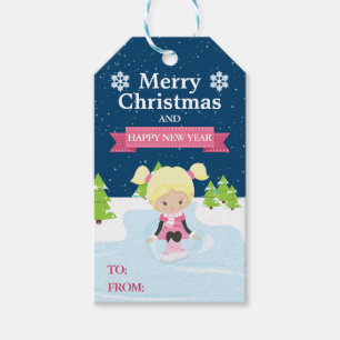 Feestelijke Kerst Blond meisje IJsschaatser Cadeaulabel