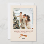 Feestelijke Kerst Boho Beige Bow Ribbon 2 Foto Feestdagenkaart (Achterkant)