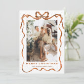 Feestelijke Kerst Boho Beige Bow Ribbon 5 Foto Feestdagenkaart (Staand voorkant)