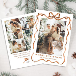 Feestelijke Kerst Boho Beige Bow Ribbon 5 Foto Feestdagenkaart