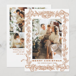 Feestelijke Kerst Boho Beige Strik Lint 5 Foto Feestdagenkaart