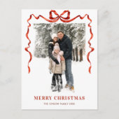 Feestelijke Kerst Boho Red Bow Ribbon 2 Foto Briefkaart (Voorkant)