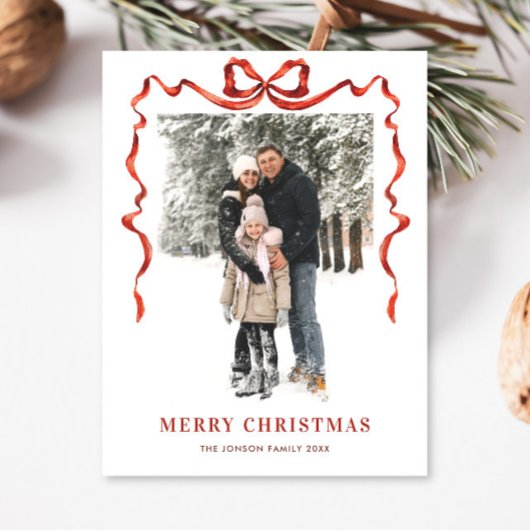 Feestelijke Kerst Boho Red Bow Ribbon 2 Foto Briefkaart