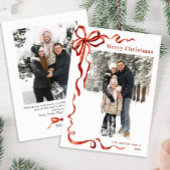 Feestelijke Kerst Boho Red Bow Ribbon 2 Foto Feestdagenkaart