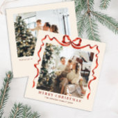 Feestelijke Kerst Boho Red Bow Ribbon 2 Foto Feestdagenkaart