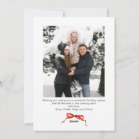 Feestelijke Kerst Boho Red Bow Ribbon 2 Foto Feestdagenkaart (Achterkant)