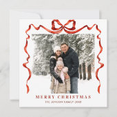 Feestelijke Kerst Boho Red Bow Ribbon 2 Foto Feestdagenkaart (Voorkant)