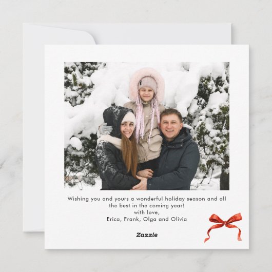 Feestelijke Kerst Boho Red Bow Ribbon 2 Foto Feestdagenkaart (Achterkant)