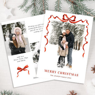 Feestelijke Kerst Boho Red Bow Ribbon 3 Foto Feestdagenkaart