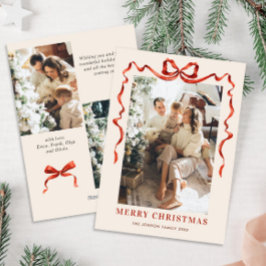 Feestelijke Kerst Boho Red Bow Ribbon 3 Foto Feestdagenkaart